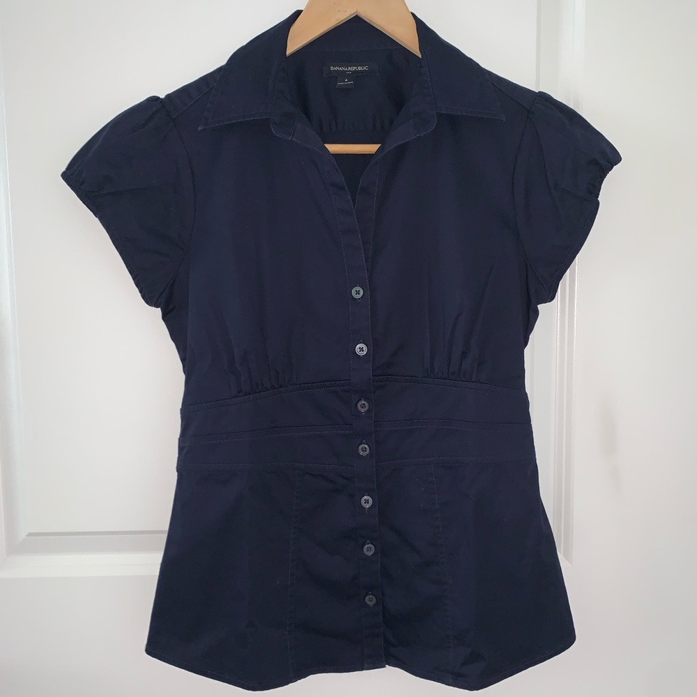 Banana Republic Navy short sleeved fitted blouse 4